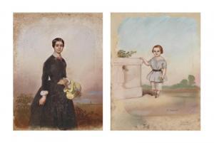 SARDOU Honoré Charles,Portrait de femme à la corbeille de fleurs; et Por,1849,Christie's 2012-04-04