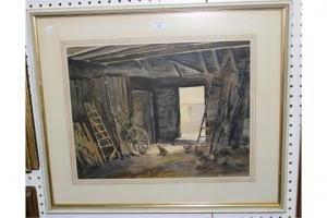 SARGANT Alec,Interior of a Barn at Fittleworth,1976,Tooveys Auction GB 2015-11-04