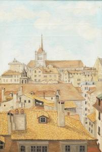 SARRAIL 1900-1900,Lausanne, vieille ville et la cathédrale,Dogny Auction CH 2015-03-17