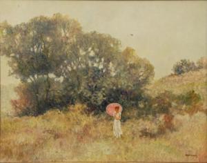 SARSONY Robert 1938,a woman standing in a field with a parasol,1976,Elite US 2014-03-15