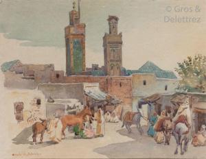 SATRIANO De Conda 1800-1800,Cavalier devant les remparts à Fez,1916,Gros-Delettrez FR 2018-11-28