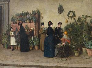 SAULI GIUSEPPE 1853-1908,Il mercato dei fiori di via Po a Torino,1884,Meeting Art IT 2019-12-21