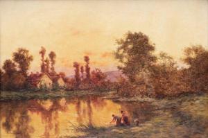 SAULIEU H 1900-1900,Les lavandières au crépuscule.,Lombrail - Teucquam FR 2019-05-23