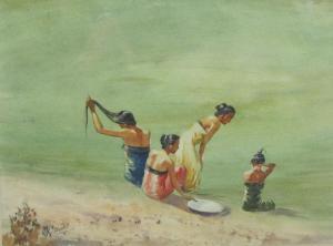 SAUNG SAYA 1898-1952,Burmese bathers on a Shore,Brightwells GB 2018-03-22