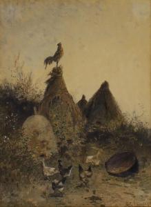 SAUNIER Octave Alfred 1842-1889,Poultry on a haystack,Rosebery's GB 2023-06-27