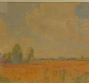 SAUTIN Rene 1881-1968,Chaumont, hayfield with trees in the distance,Golding Young & Co. 2021-12-15