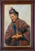 SAUVAGE NEVIR Marie 1874-1920,Alte Bäuerin mit Blumentopf im Arm,Leo Spik DE 2016-07-07