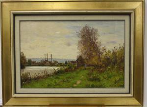 SAUZAY Adrien Jacques 1841-1928,Wandelaarster op grasdijk langs een kanaal,Venduehuis NL 2015-06-03