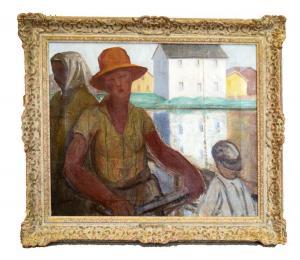 SAVAGE Anne Douglas 1896-1971,Figures in a Boat with Village Beyond,Lots Road Auctions GB 2022-09-04