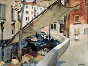 SAVAGE Cedric 1901-1969,No 35 Market Boats Venice,1935,International Art Centre NZ 2022-09-19