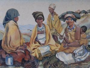 Savage Elaine 1902,African Women seated in a landscape,Lacy Scott & Knight GB 2018-03-23