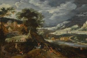 SAVERY Jacob I 1545-1602,AN EXTENSIVE LANDSCAPE WITH ABULL HUNT,Sotheby's GB 2019-07-04