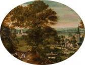 SAVERY Jacob I 1545-1602,Landscape with huntsman and city in the backgr,1590,im Kinsky Auktionshaus 2017-04-26
