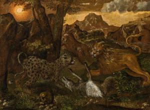 SAVERY Jan, Hans II,Lion and leopard hunting down a sheep,im Kinsky Auktionshaus 2018-04-24