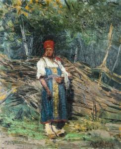 SAVITSKY Konstantin Apollonov 1844-1905,Paysanne russe à l’’orée du bois,Tajan FR 2014-05-21