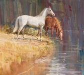 SAVITT SAM 1917-2000,Horses by the River Bank,Heritage US 2012-11-10