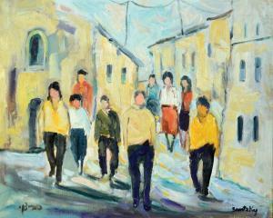 SAVITZKY Haim 1907,Figures in the street,Tiroche IL 2015-07-04