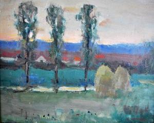 savonea vasile 1932-2001,Peisaj cu cãpițe și plopi/Landscape with haystacks,GoldArt RO 2016-05-25