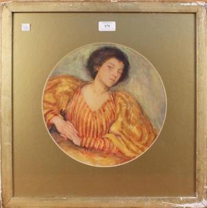 SAWYER Amy,Portrait of a Young Lady wearing a Yellow and Orange Dress,Tooveys Auction GB 2014-03-26