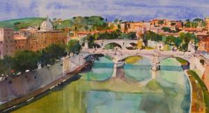 SAWYER David 1961,Tiber Bridges, View from the Castel Sant Angel,Bellmans Fine Art Auctioneers 2022-11-15