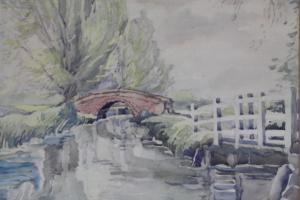 SAWYER Fred,Calm stream with bridge and trees in the distance,Golding Young & Mawer GB 2019-01-03
