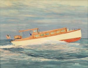 SAWYIER Warren F 1904-1977,Wooden motor yacht at sunset,Eldred's US 2008-07-17