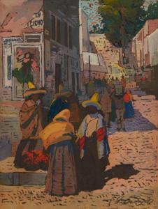 SAYRE Fred Grayson 1879-1938,Mexican street scene with figures,John Moran Auctioneers US 2022-08-23