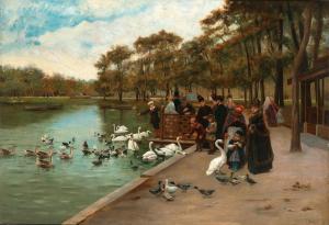 SCALBERT Jules 1851-1928,Feeding Swans,Palais Dorotheum AT 2022-11-08