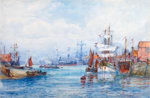 SCARBOROUGH Frederick William,Extensive harbour scene, possibly Whitby,Tennant's 2024-03-16