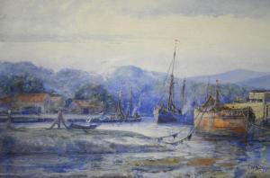 SCARBOROUGH Frederick William 1860-1939,Fishing boats in the Upper Harbour at ,Andrew Smith and Son 2013-10-29