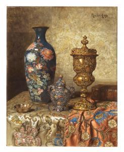 SCHÖDL Max,Still Life with Cloisonné Vase, Covered Goblet, Li,1897,Palais Dorotheum 2021-12-17