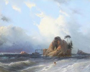 SCHÖNSTEDT Aegidius 1812-1881,Marine with steamer near a rock,1850,Bernaerts BE 2009-05-11