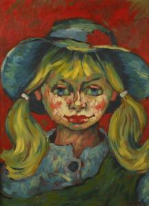 SCHöPPLEIN Gerhard,Mädchen mit Hut Kopfbildnis eines jungen Mädchens ,19470,Mehlis 2021-08-26