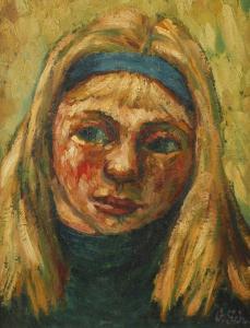 SCHöPPLEIN Gerhard,Mädchenportrait Kopfbildnis eines jungen Mädchens,1946,Mehlis 2021-08-26