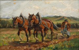 SCHÜTZ H 1800-1900,Bauer in voralpiner Landschaft, mit zwei Pferden s,Mehlis DE 2020-11-17