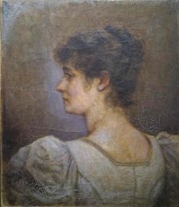 SCHÜTZENBERGER Louis Frédéric,Portrait de femme à la robe blanche,Gautier-Goxe-Belaisch, Enghien Hotel des ventes 2023-02-19