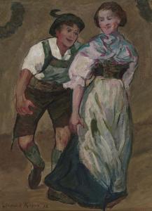 SCHAD ROSSA Paul 1862-1916,Dancing peasant couple,1912,Neumeister DE 2021-04-14