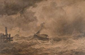 SCHAEFELS Hendrik Frans 1827-1904,Bateaux dans la tempête,1861,Pierre Bergé & Associés FR 2014-12-17
