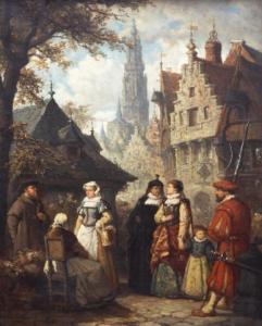 SCHAEFELS Hendrik Frans,Noble women going to the market in Antwerp,1879,Venduehuis 2021-11-21
