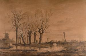 SCHAEFELS Hendrik Frans 1827-1904,Paysage aux moulins,1861,Pierre Bergé & Associés FR 2014-12-17