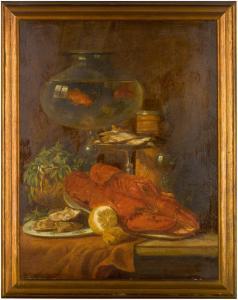 SCHAEFELS Lucas,Still-life with shellfish, fish, lemons and goldfi,1867,Sotheby's 2022-01-20