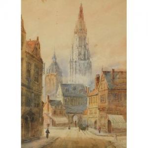 SCHAEFER HENRY THOMAS,Figures in a street before a cathedral,19th century,Eastbourne 2018-05-10