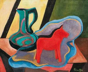 SCHAEFFER Gertrud 1892,Still Life with red Horse,Stahl DE 2014-09-27