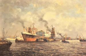 SCHAEFFER Siem 1924-2005,Estuary Scene with shipping,John Nicholson GB 2013-02-07