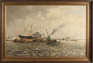 SCHAEFFER Siem 1924-2005,Rotterdam harbor view with ships,Twents Veilinghuis NL 2020-10-22