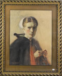 SCHAEKEN LEO 1865-1914,Portrait de jeune femme à l'ouvrage,Rops BE 2016-11-13