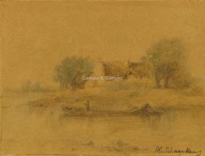 SCHAEPKENS alexander 1815-1899,Bateau dans un paysage fluvial,Campo & Campo BE 2018-09-08