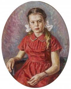 SCHALIN Teodor 1882-1960,GIRL IN A RED DRESS,1957,Bukowskis SE 2011-03-09