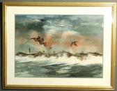 scharff dollie c,canvasback ducks flying past a jetty in a storm,1925,Wiederseim US 2010-09-11