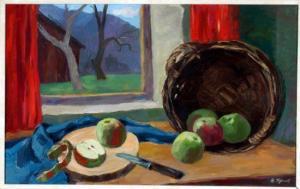 SCHARL Alfred 1912-1984,Stilleben mit Äpfeln am Fenster,Allgauer DE 2010-07-08
